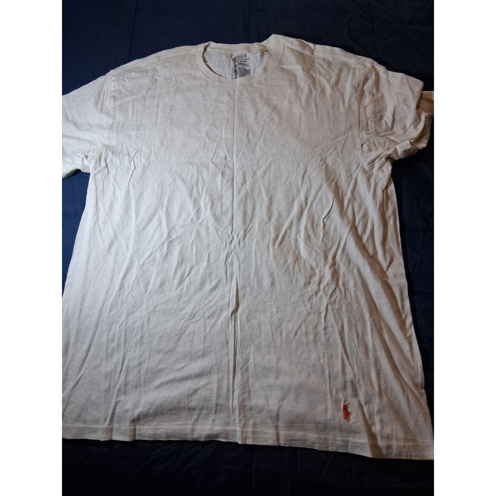Ralph Lauren Mens Cream Crew Neck T Shirt Pony Logo Size 2XL